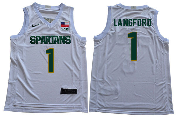 2019-20 Men #1 Joshua Langford Michigan State Spartans College Basketball Jerseys Sale-White
